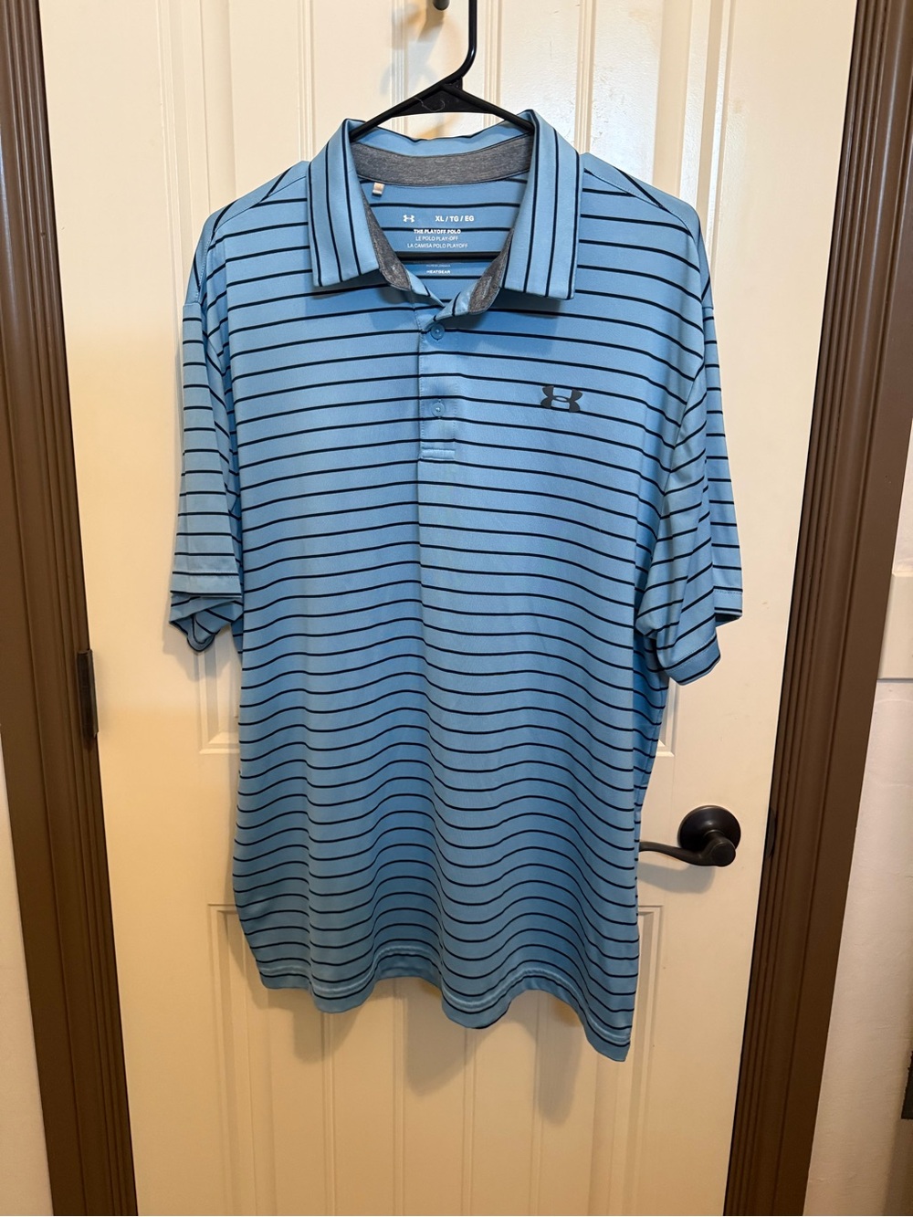 Under Armour Light Blue Polo with Navy Stripe